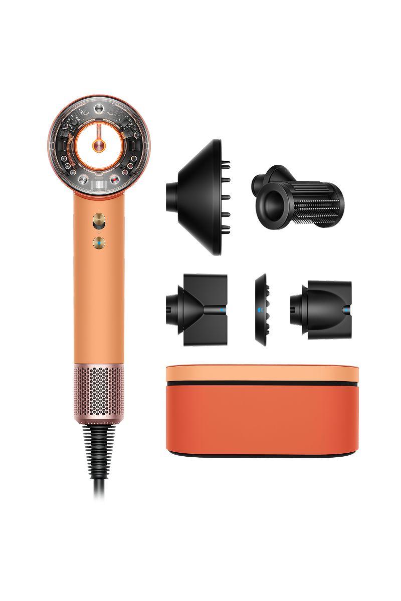 Dyson Supersonic Nural hårføner i Ceramic apricot og Topaz med Straight+Wavy-tilbehør