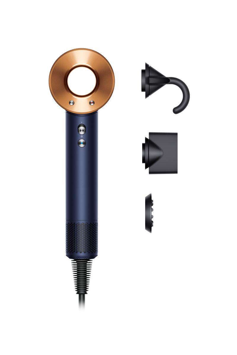 Dyson Supersonic hårføner i Prussian blue og Rich copper med Straight+Wavy-tilbehør