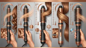 Fem varmluftsbørster fra Remington, SEVERIN, Revlon og BaByliss stilt opp side om side